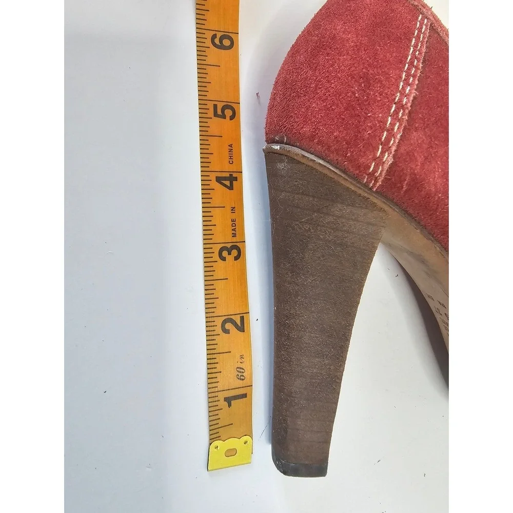 Schutz Camurcao Rouge Red Suede Platform Heels Loafer Style Chunky Heel SZ 7.5